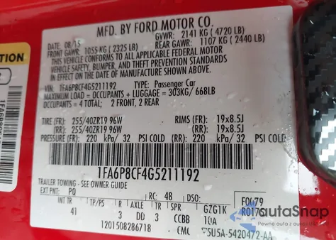 2016 Ford Mustang Gt Premium из США, поврежденный, VIN 1FA6P8CF4G5211192